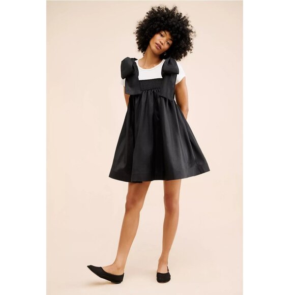 NEW Anthropologie Hutch Solid Tie Strap Mini Dress Black Organza Bow Tie Strap - Picture 2 of 3